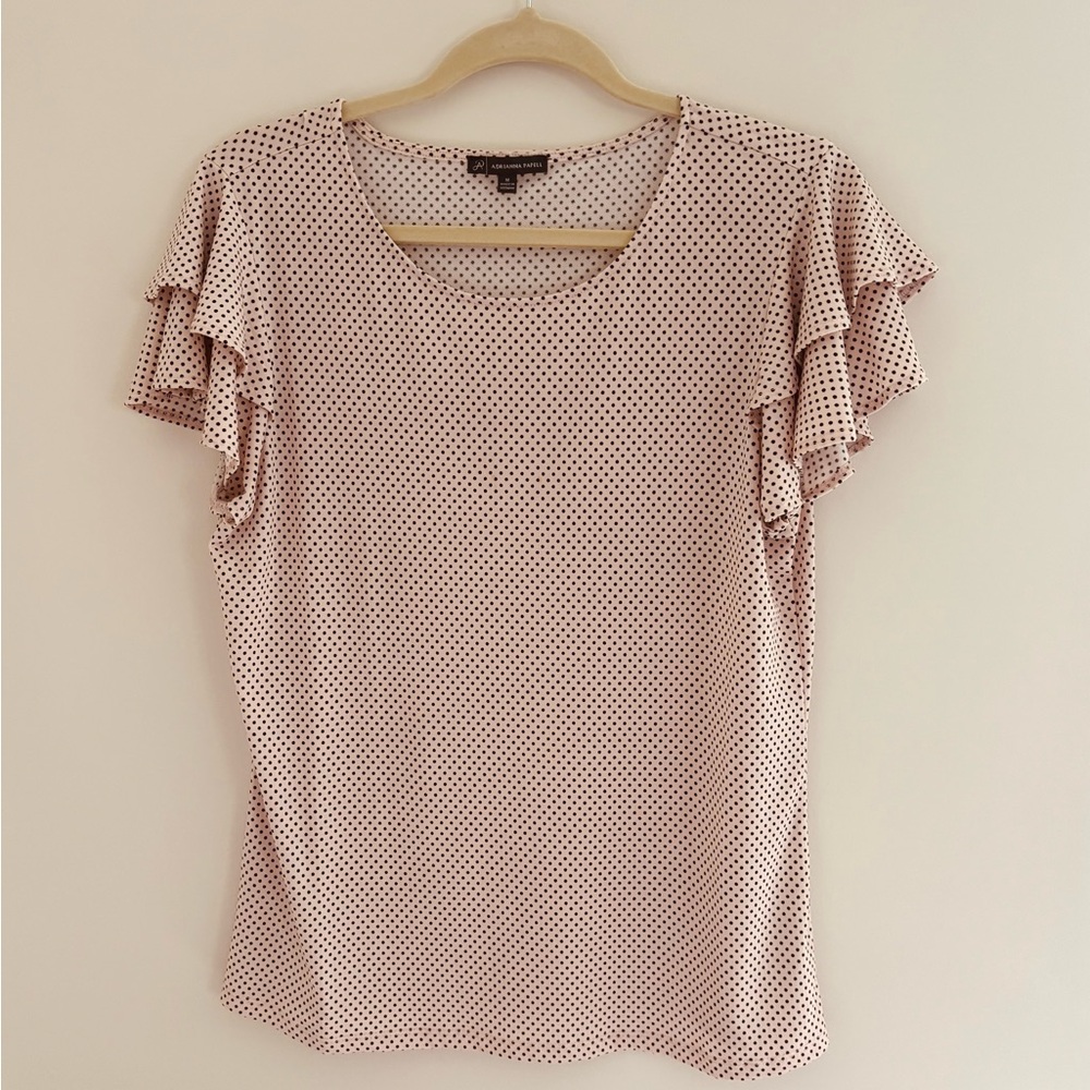 Ruffled Sleeve Polka Dot Top - Blush Pink